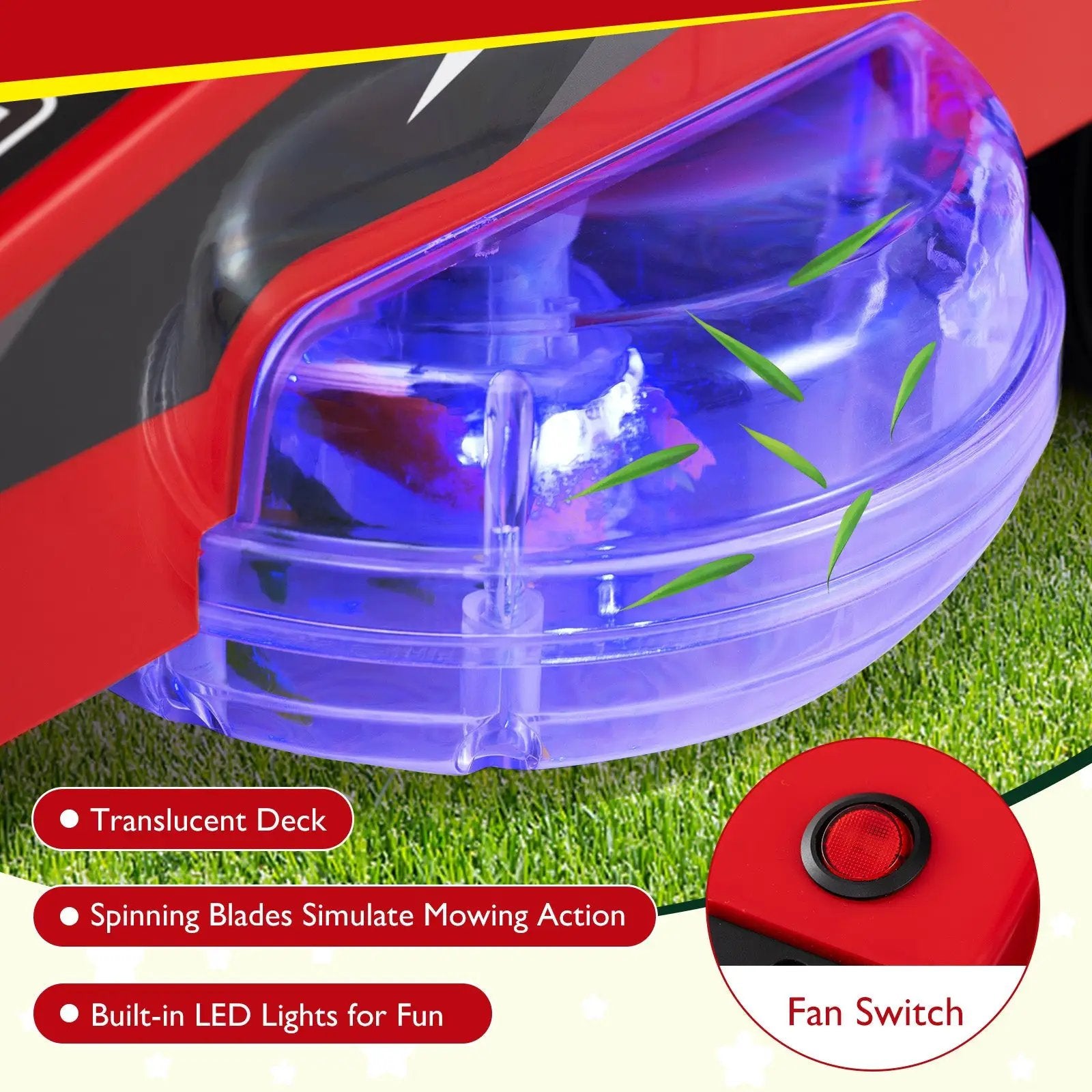 12V Ride on Lawn Mower for Kids with Dual Control Sticks and LED Lights by DirectDeals
