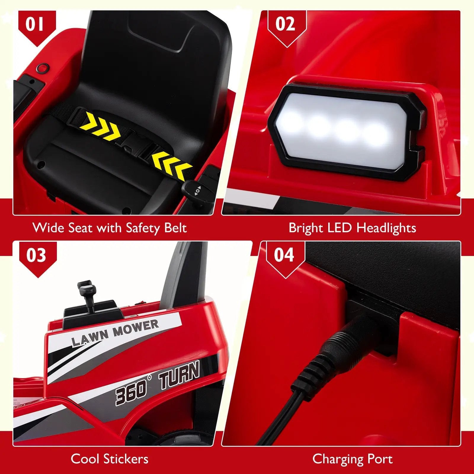 12V Ride on Lawn Mower for Kids with Dual Control Sticks and LED Lights by DirectDeals