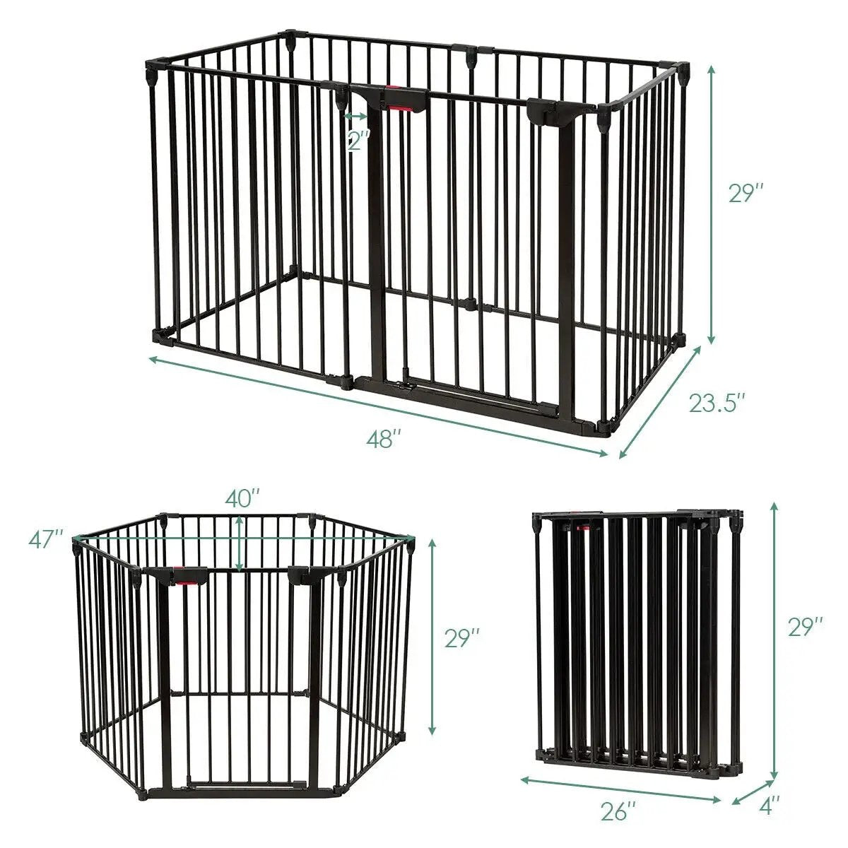 6 Panel Wall-mount Adjustable Baby Safe Metal Fence Barrier-Black by DirectDeals