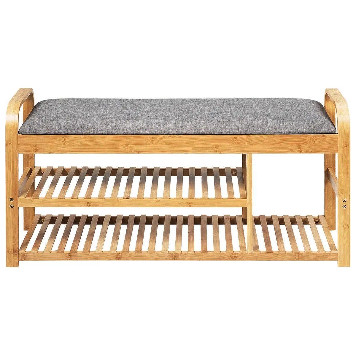 3-Tier Bamboo Shoe Rack Bench with Cushion-Natural by DirectDeals