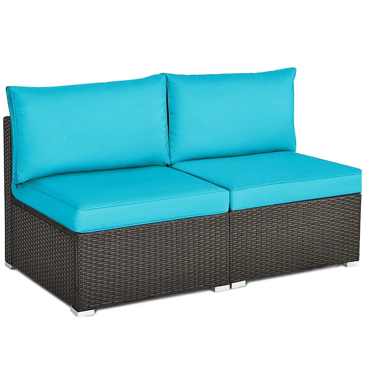 2 Pieces Patio Rattan Armless Sofa Set with 2 Cushions and 2 Pillows by DirectDeals