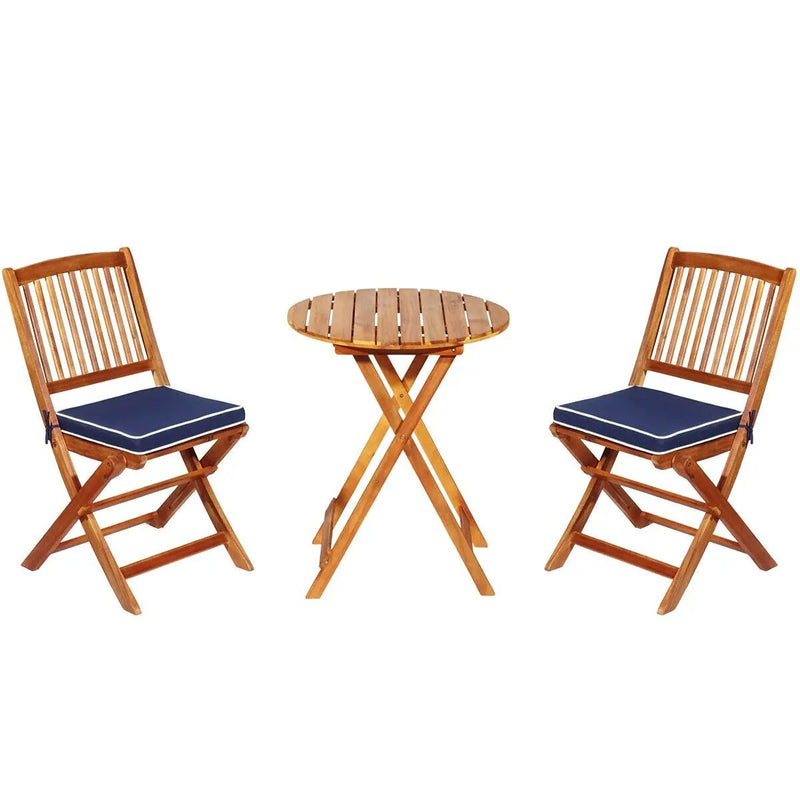 3 Pieces Patio Folding Bistro Set with Padded Cushion and Round Coffee Table-Navy by DirectDeals