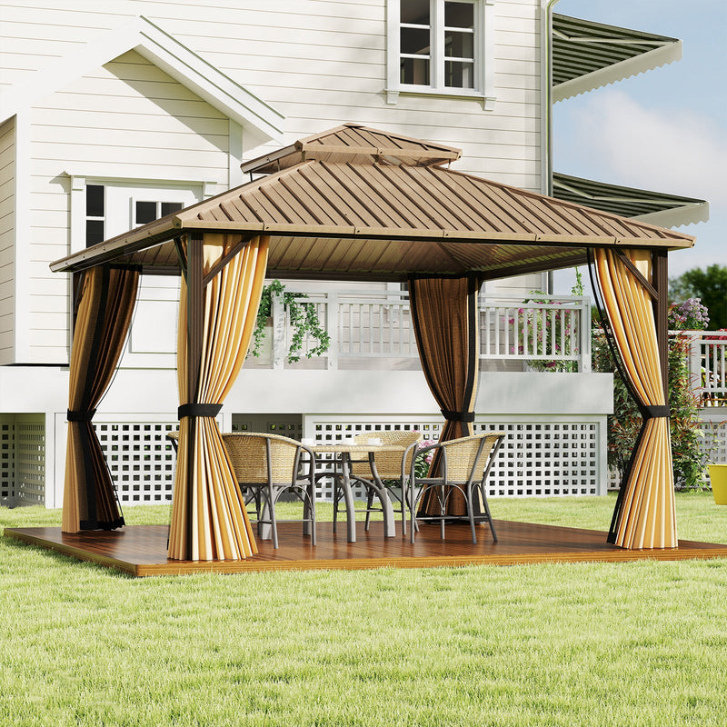 12 x 12 FT Hardtop Gazebo Outdoor Pergola for Patio Garden Deck Lawn Backyard Party Tent-Coffee by DirectDeals