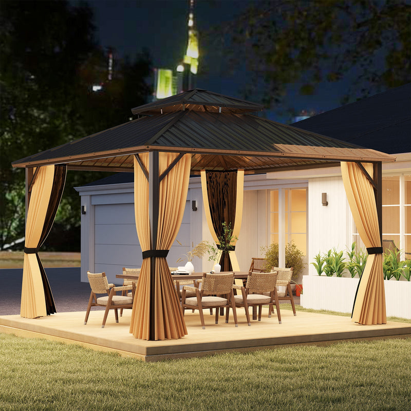 12 x 12 FT Hardtop Gazebo Outdoor Pergola for Patio Garden Deck Lawn Backyard Party Tent-Coffee by DirectDeals