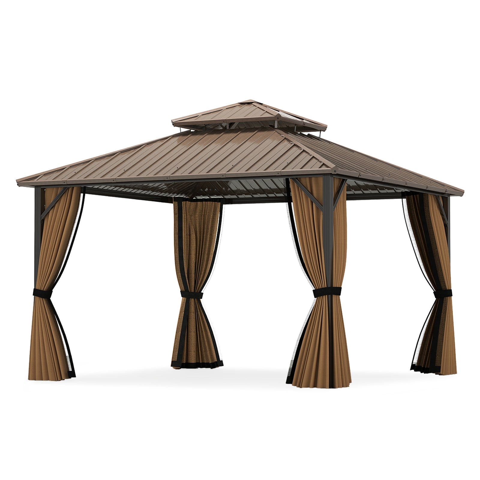 12 x 12 FT Hardtop Gazebo Outdoor Pergola for Patio Garden Deck Lawn Backyard Party Tent-Coffee by DirectDeals