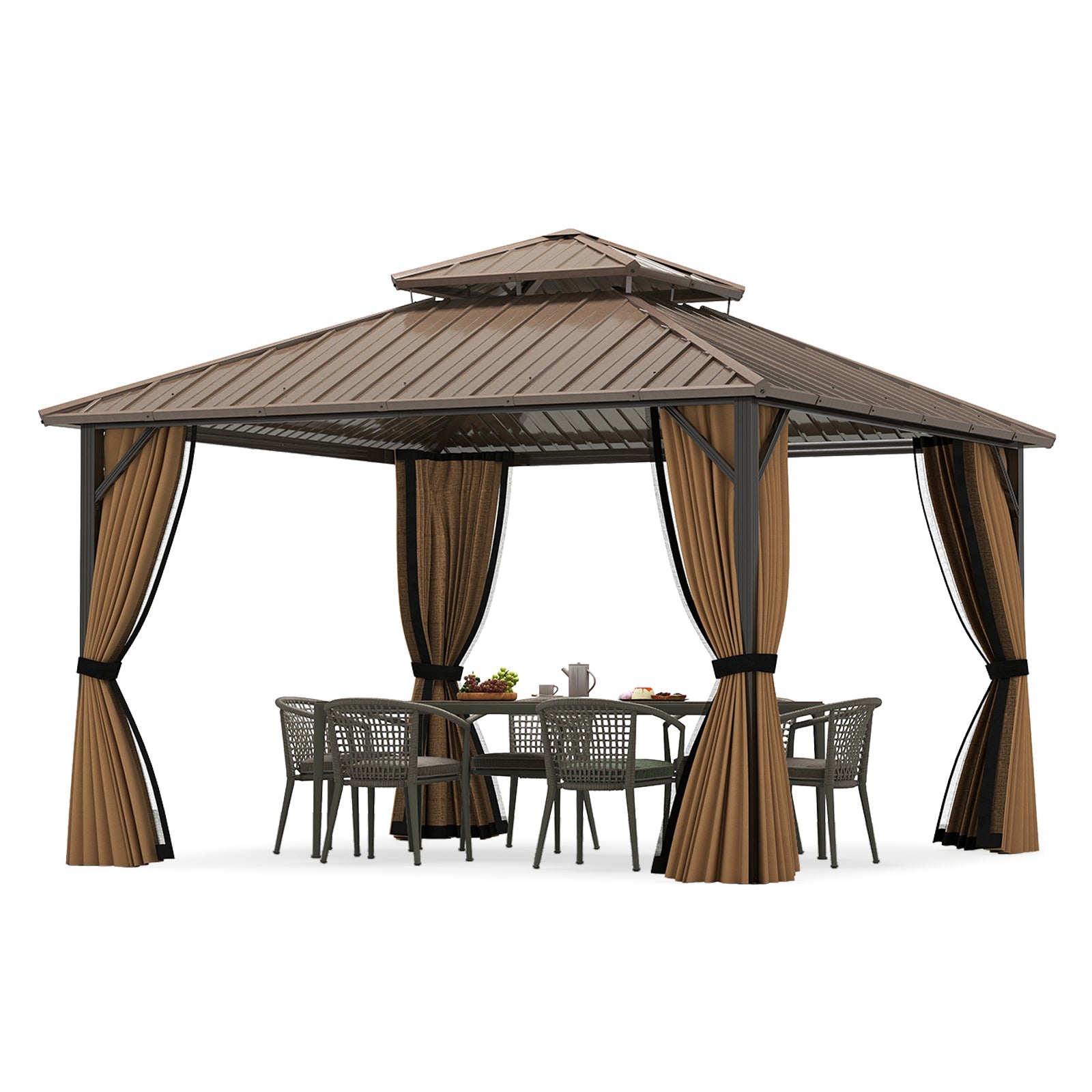 12 x 12 FT Hardtop Gazebo Outdoor Pergola for Patio Garden Deck Lawn Backyard Party Tent-Coffee by DirectDeals