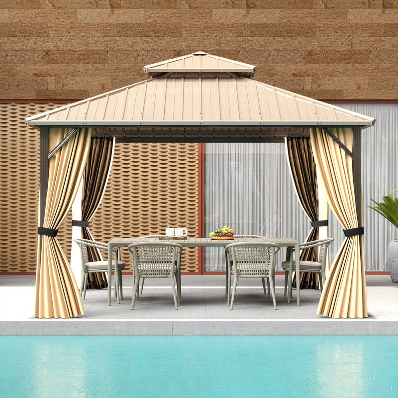 12 x 12 FT Hardtop Gazebo Outdoor Pergola for Patio Garden Deck Lawn Backyard Party Tent-Coffee by DirectDeals
