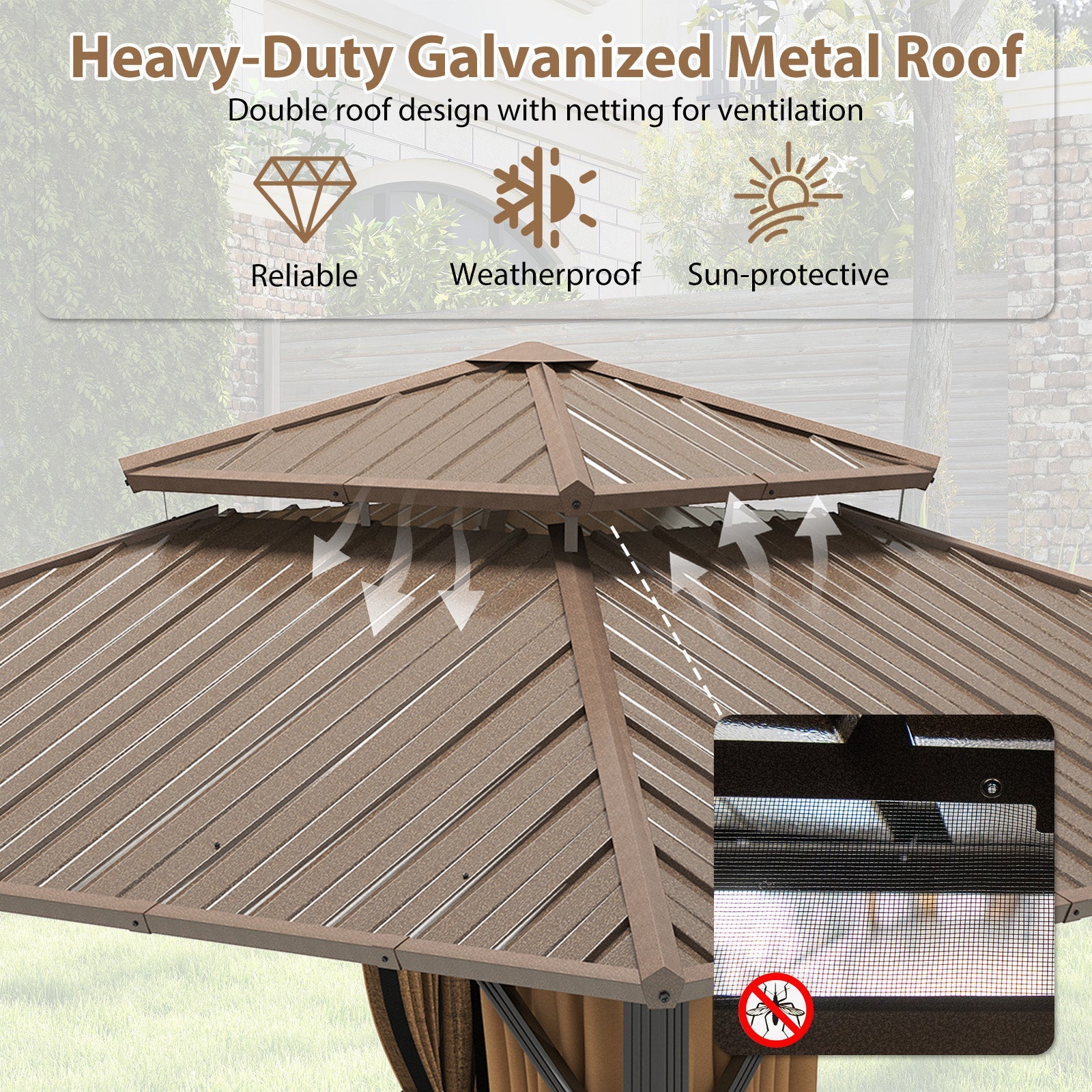 12 x 12 FT Hardtop Gazebo Outdoor Pergola for Patio Garden Deck Lawn Backyard Party Tent-Coffee by DirectDeals