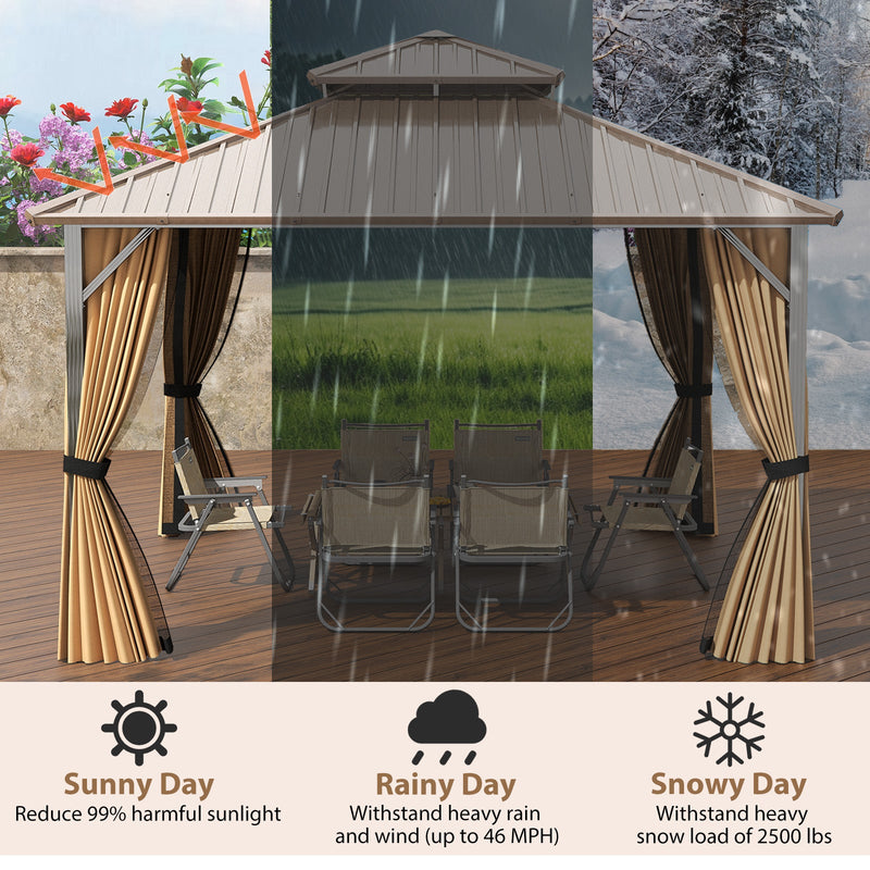 12 x 12 FT Hardtop Gazebo Outdoor Pergola for Patio Garden Deck Lawn Backyard Party Tent-Coffee by DirectDeals