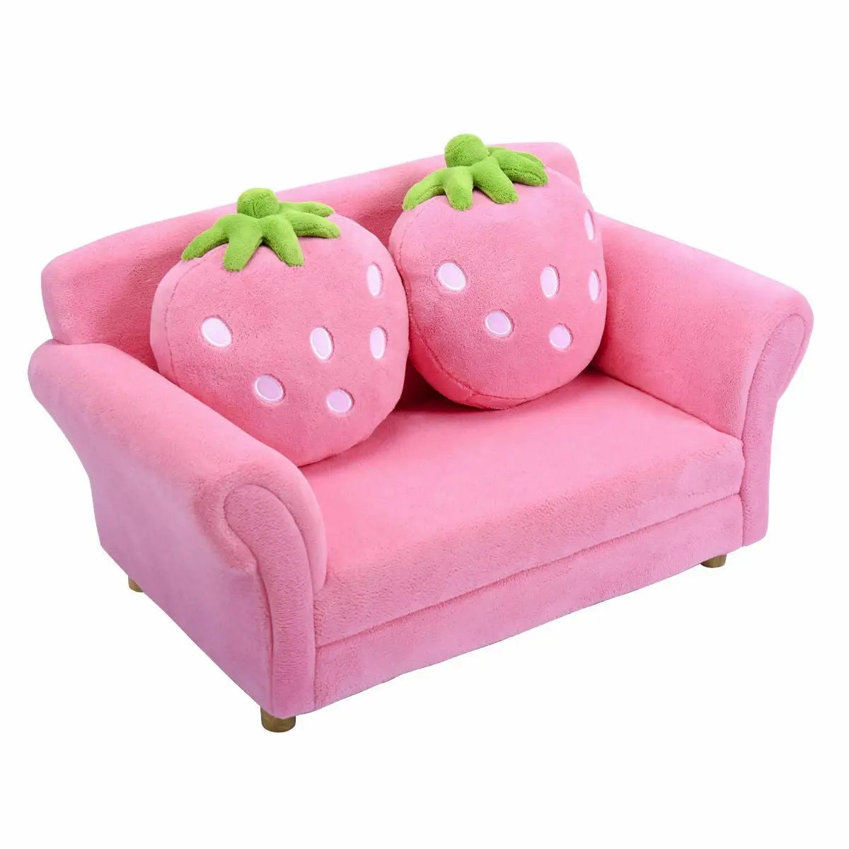 Kids Strawberry Armrest Chair Sofa with 2 Cute Strawberry Pillows-Pink by DirectDeals