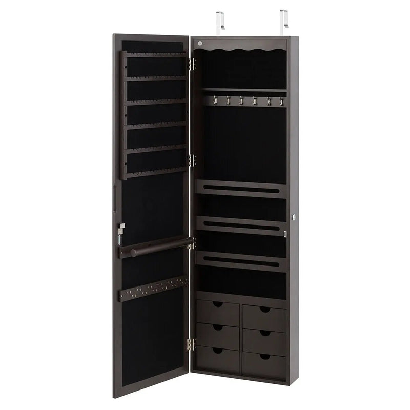 5 LEDs Lockable Mirror Jewelry Cabinet Armoire with 6 Drawers-Brown by DirectDeals