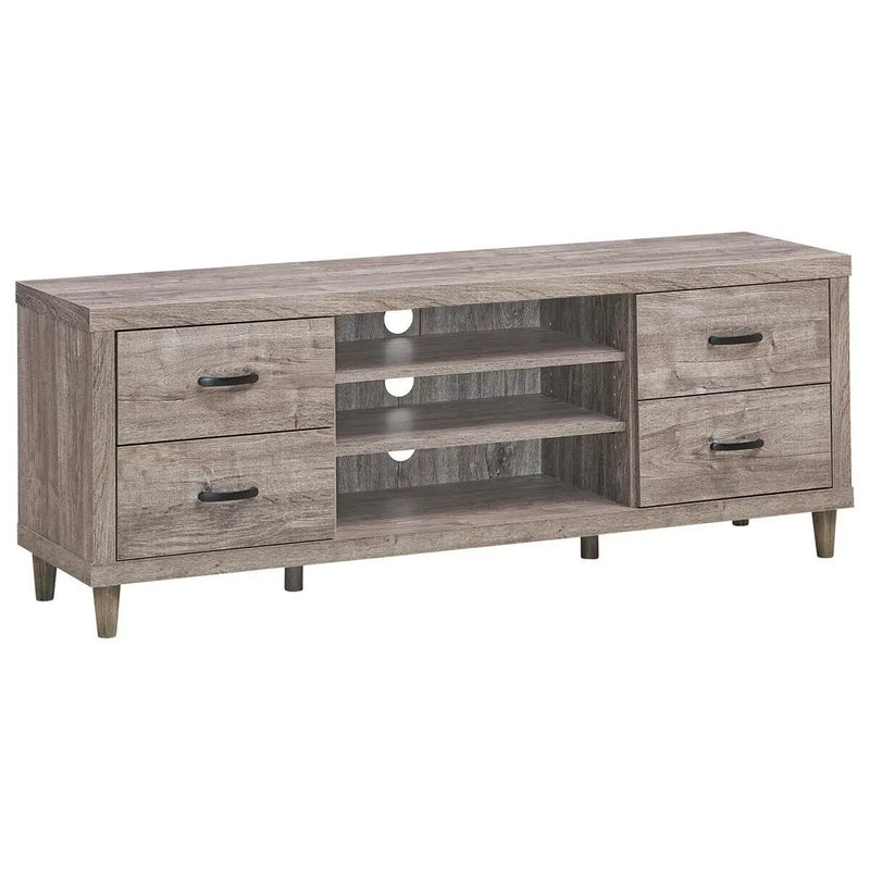 Retro Wooden TV Stand with 3 Open Shelves and 4 Drawers by DirectDeals