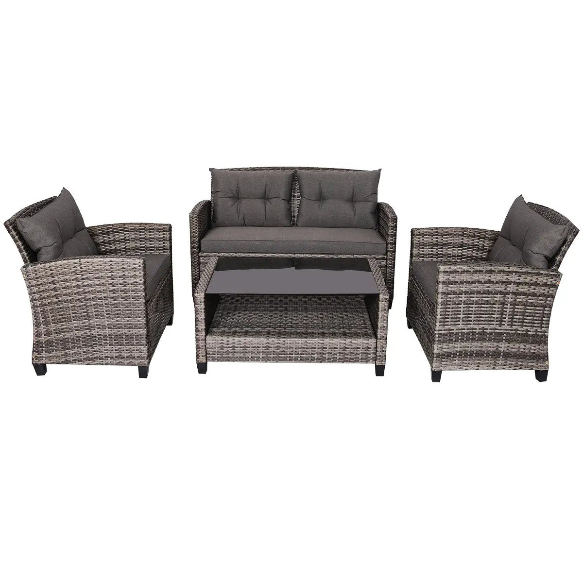4 Pieces Patio Rattan Furniture Set Coffee Table Cushioned Sofa-Gray by DirectDeals