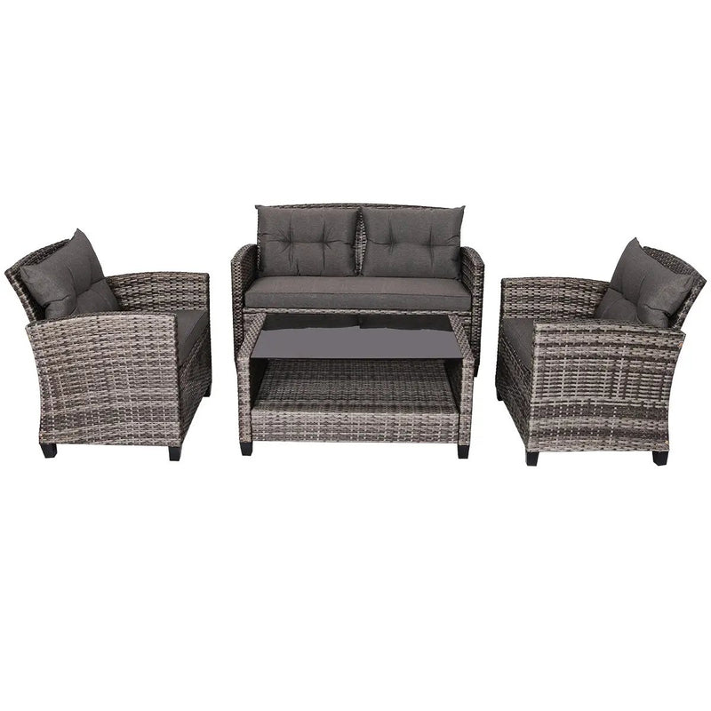 4 Pieces Patio Rattan Furniture Set Coffee Table Cushioned Sofa-Gray by DirectDeals