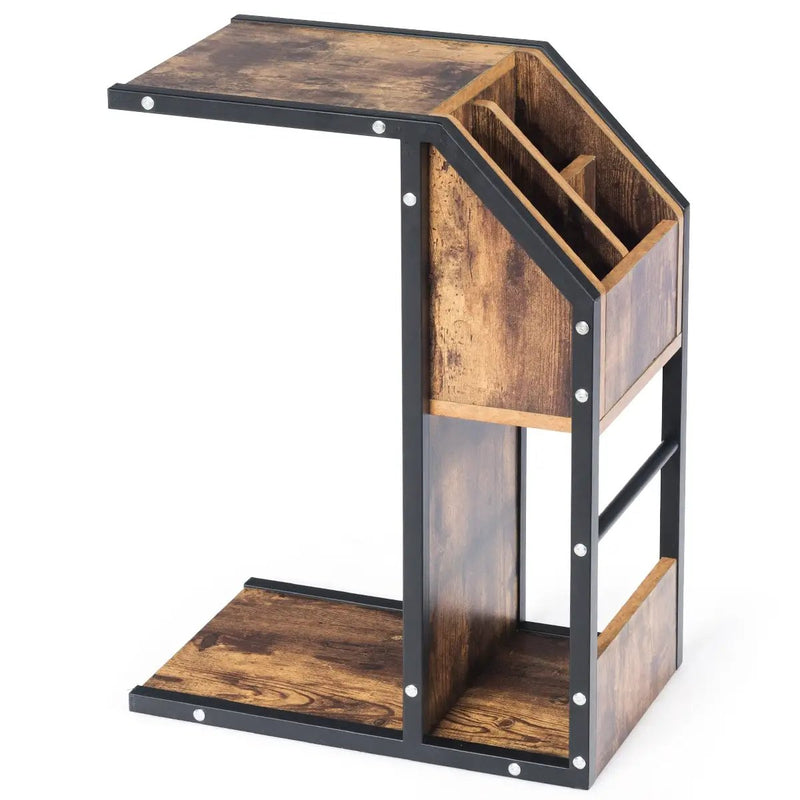 Industrial C-Shape Snack End Table with Storage Space by DirectDeals