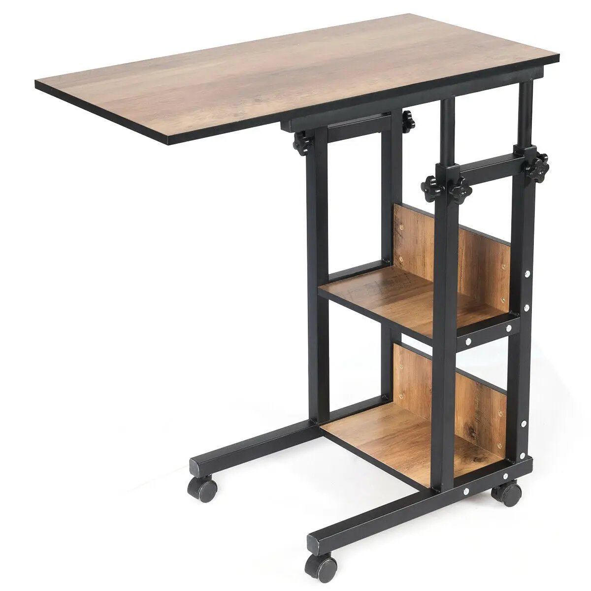 C-Shape Mobile Snack End Table with Storage Shelves by DirectDeals