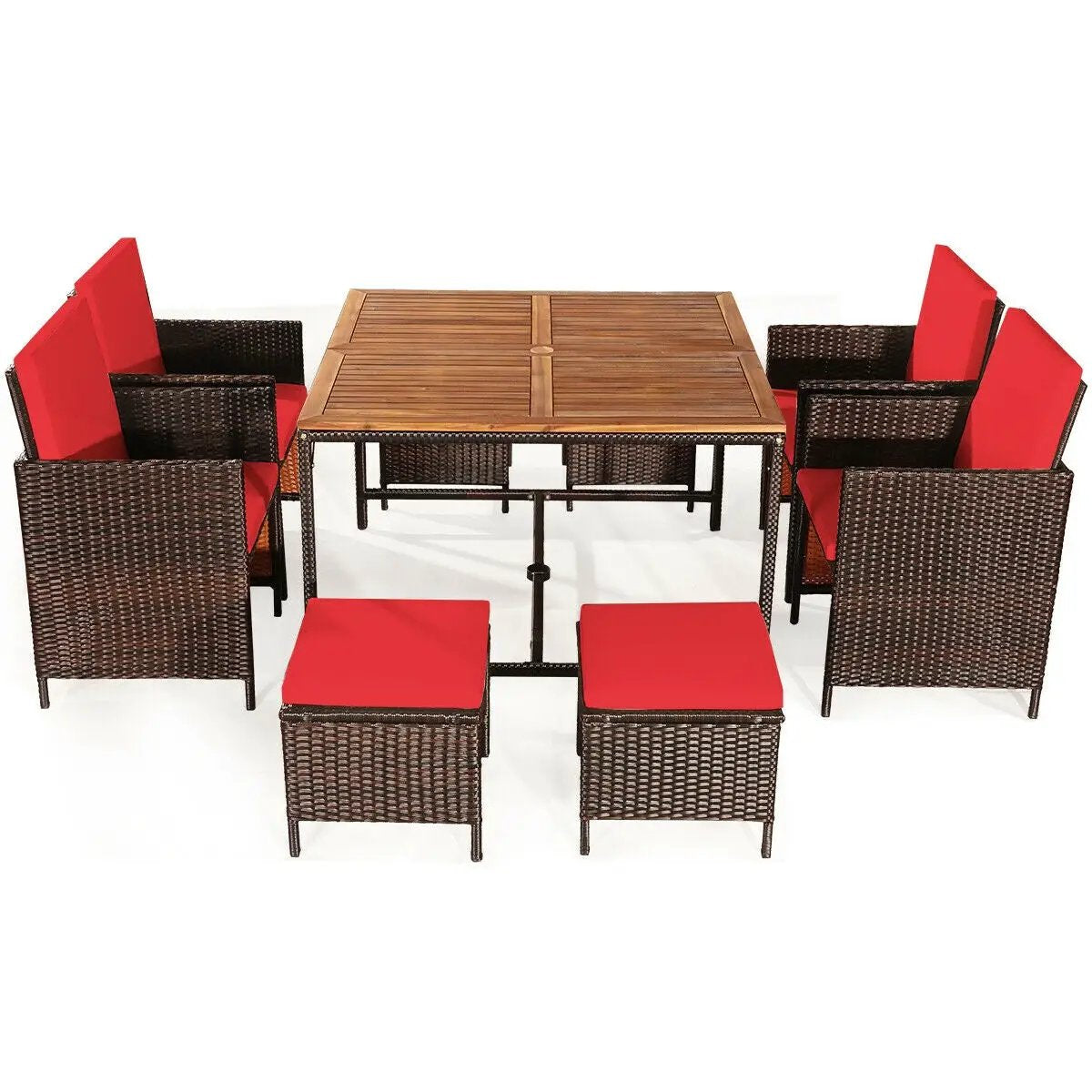 9 Pieces Patio Rattan Dining Cushioned Chairs Set by DirectDeals