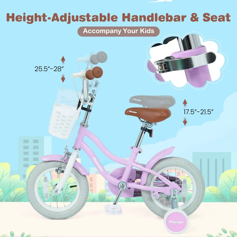 Kids Bike 12 Inch with Training Wheels and Storage Basket by DirectDeals