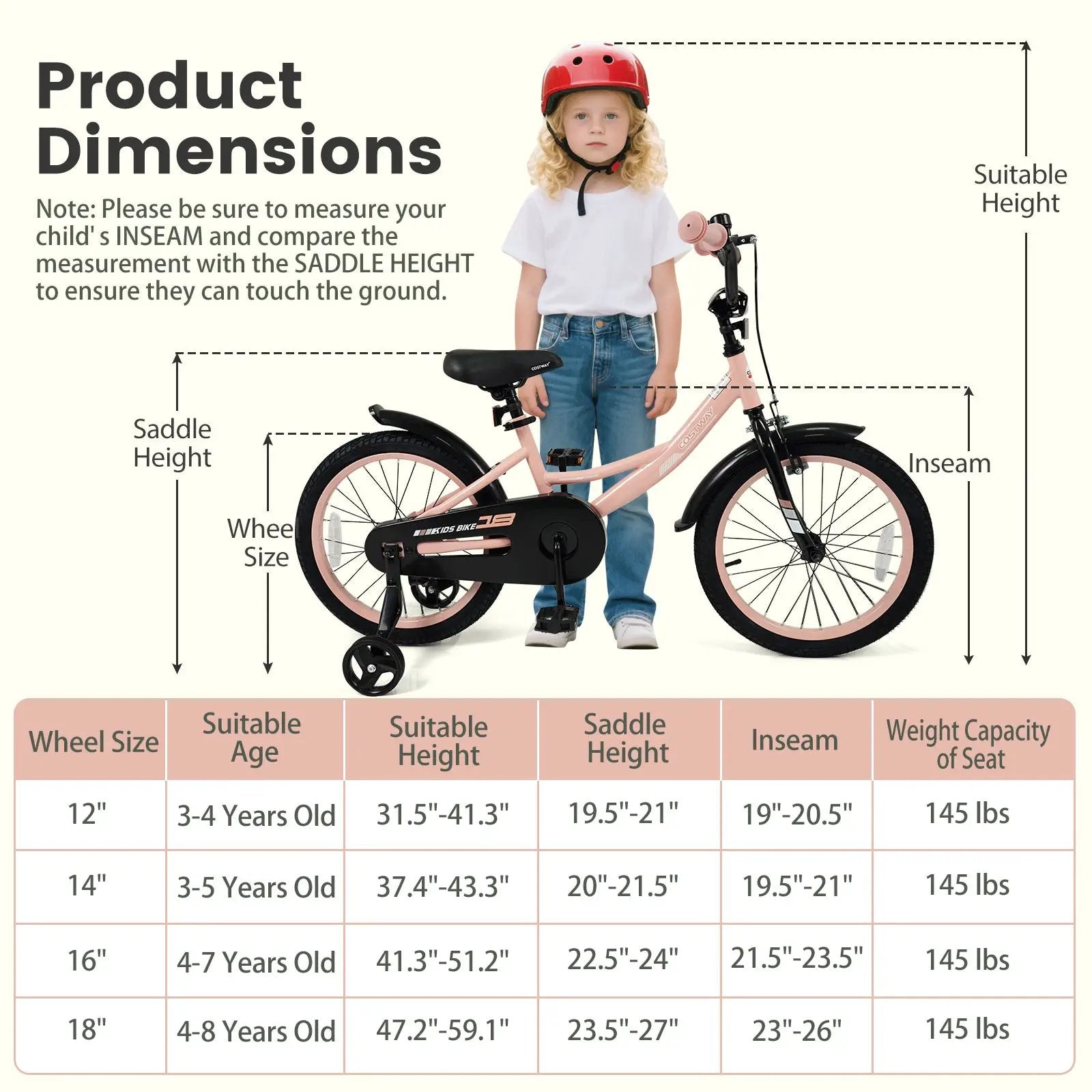 Kids Bike 12-18 Inch with Training Wheels - Pink by DirectDeals