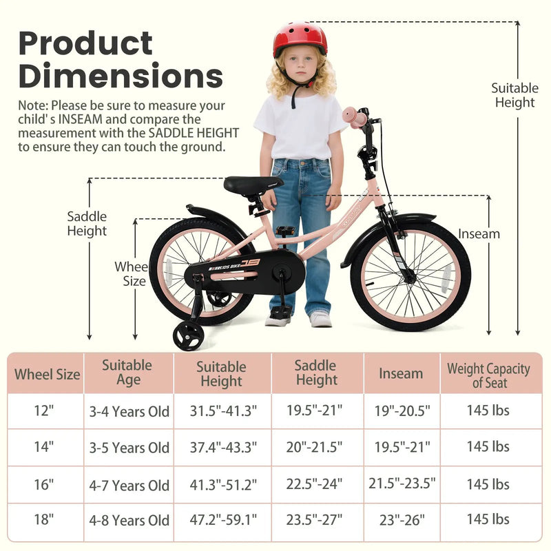 Kids Bike 12-18 Inch with Training Wheels - Pink by DirectDeals