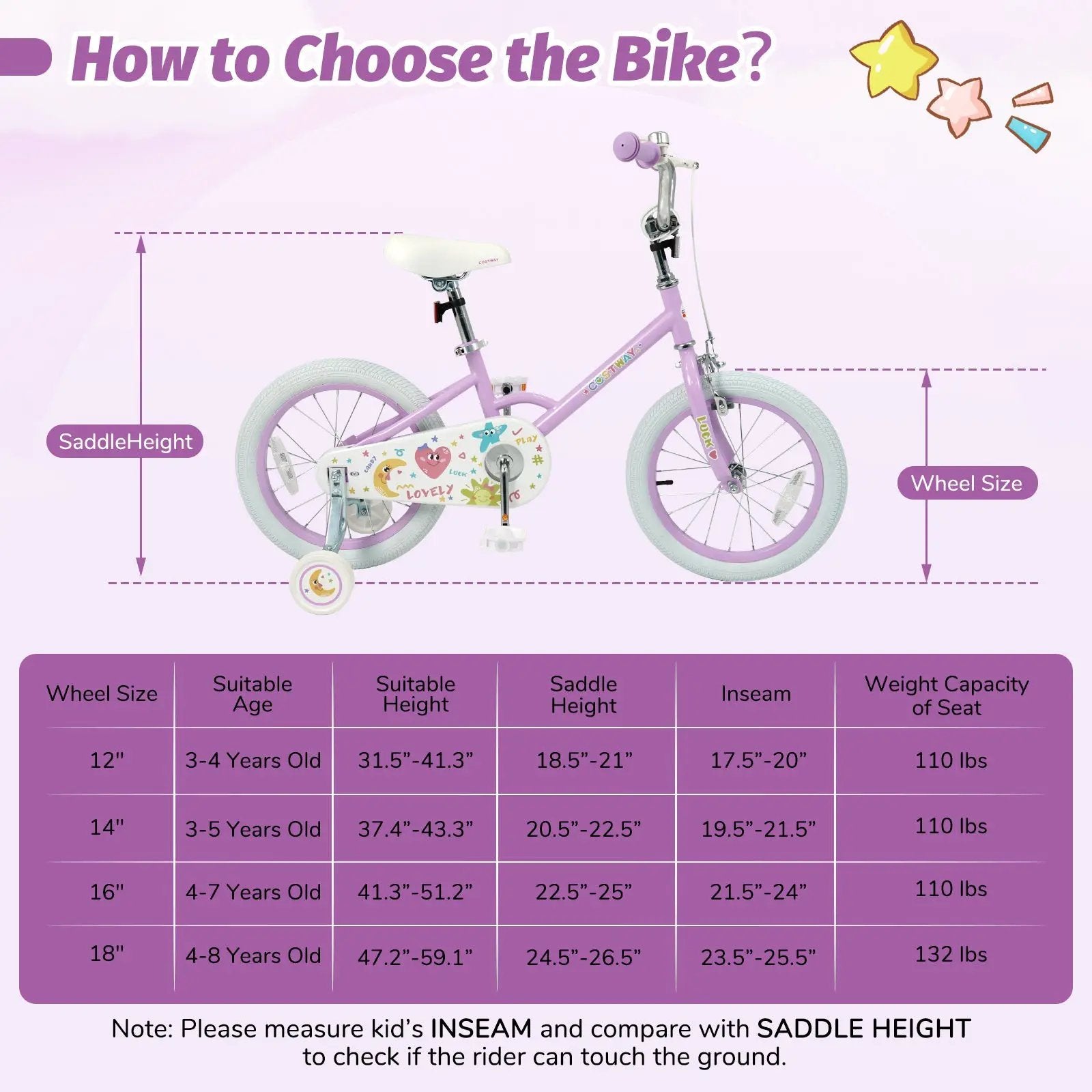 Kids Bike 12-18 Inch with Training Wheels - Purple by DirectDeals
