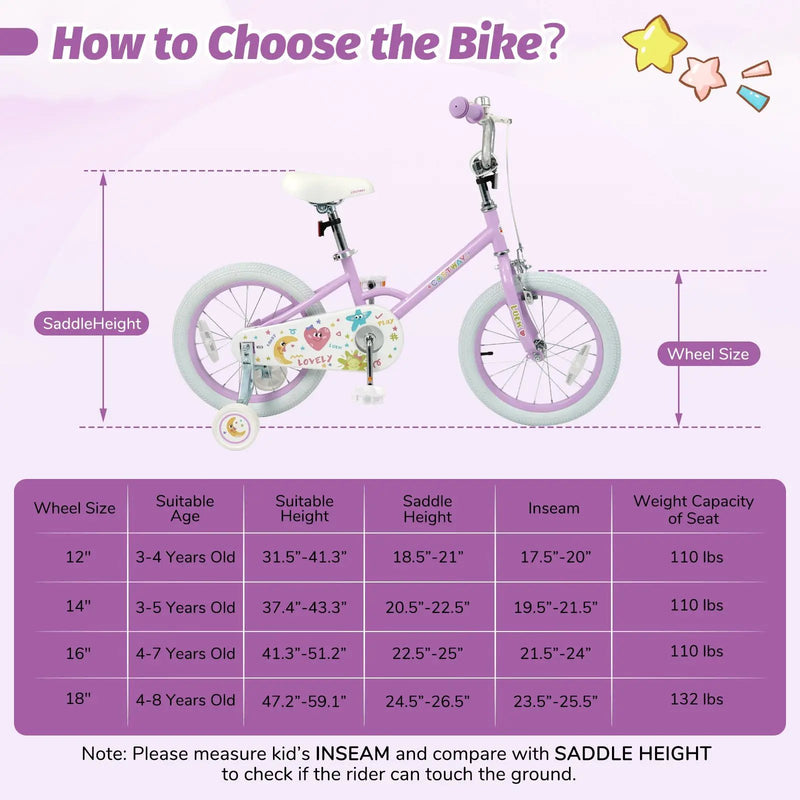 Kids Bike 12-18 Inch with Training Wheels - Purple by DirectDeals