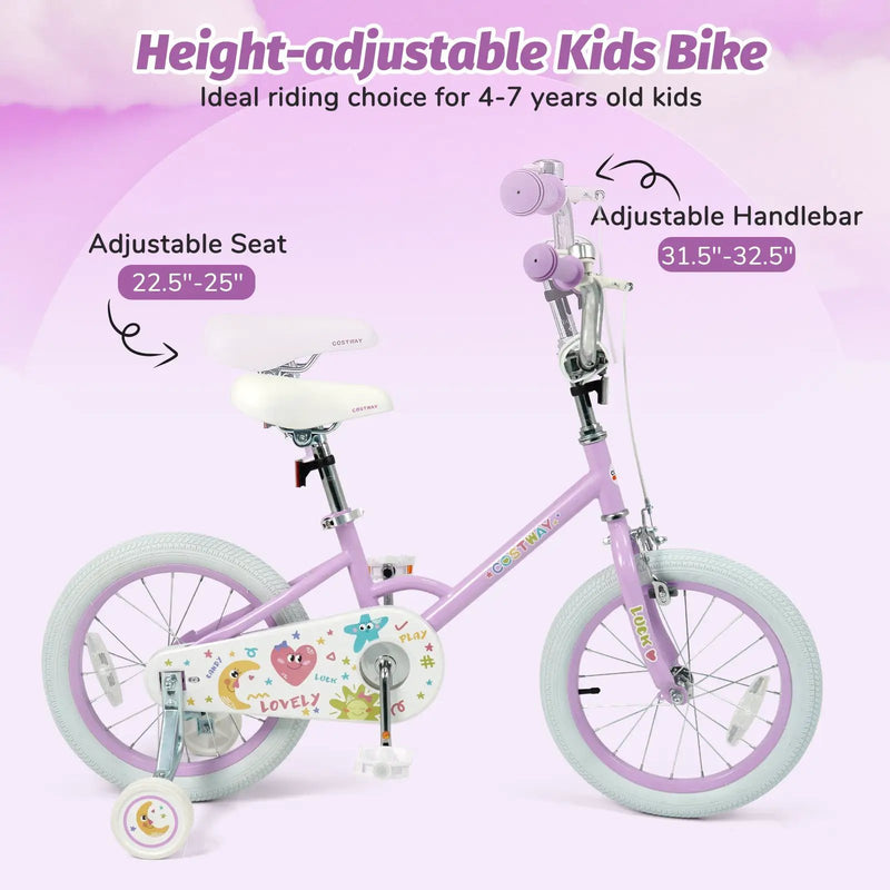 Kids Bike 12-18 Inch with Training Wheels - Purple by DirectDeals