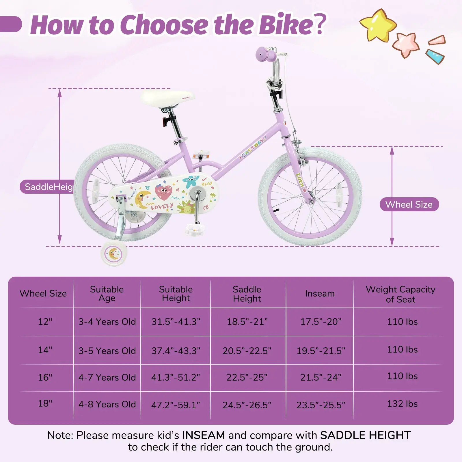 Kids Bike 12-18 Inch with Training Wheels - Purple by DirectDeals