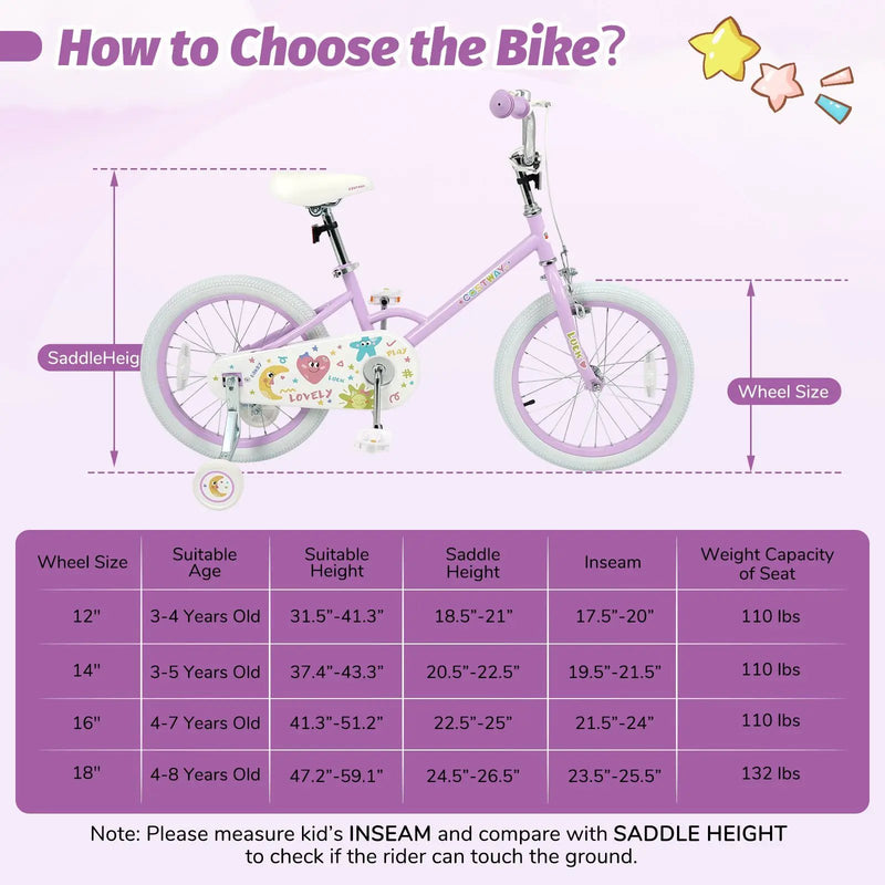 Kids Bike 12-18 Inch with Training Wheels - Purple by DirectDeals