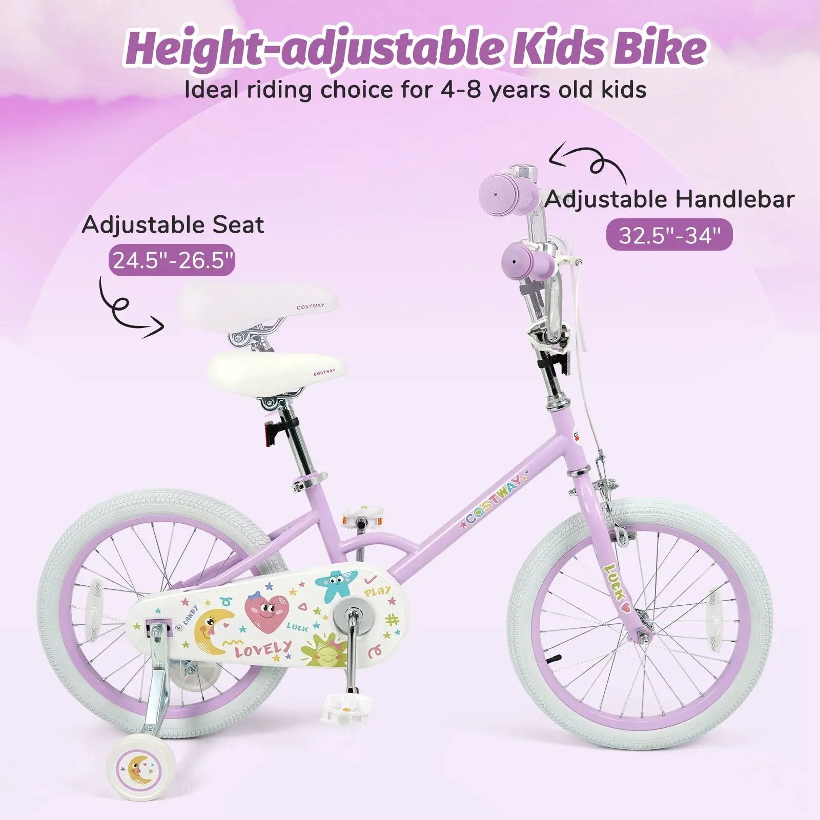 Kids Bike 12-18 Inch with Training Wheels - Purple by DirectDeals