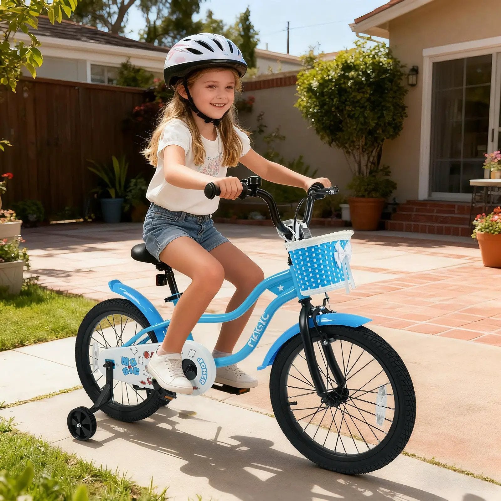 12/14/16 Inch Kids Bike with Training Wheels and Basket Navy Color by DirectDeals