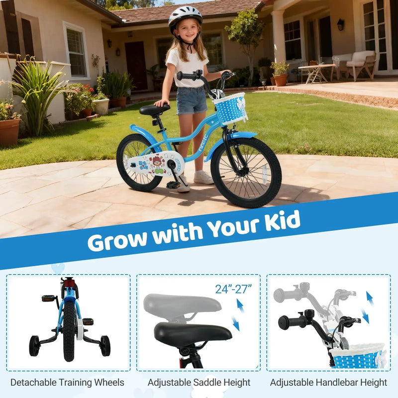 12/14/16 Inch Kids Bike with Training Wheels and Basket Navy Color by DirectDeals