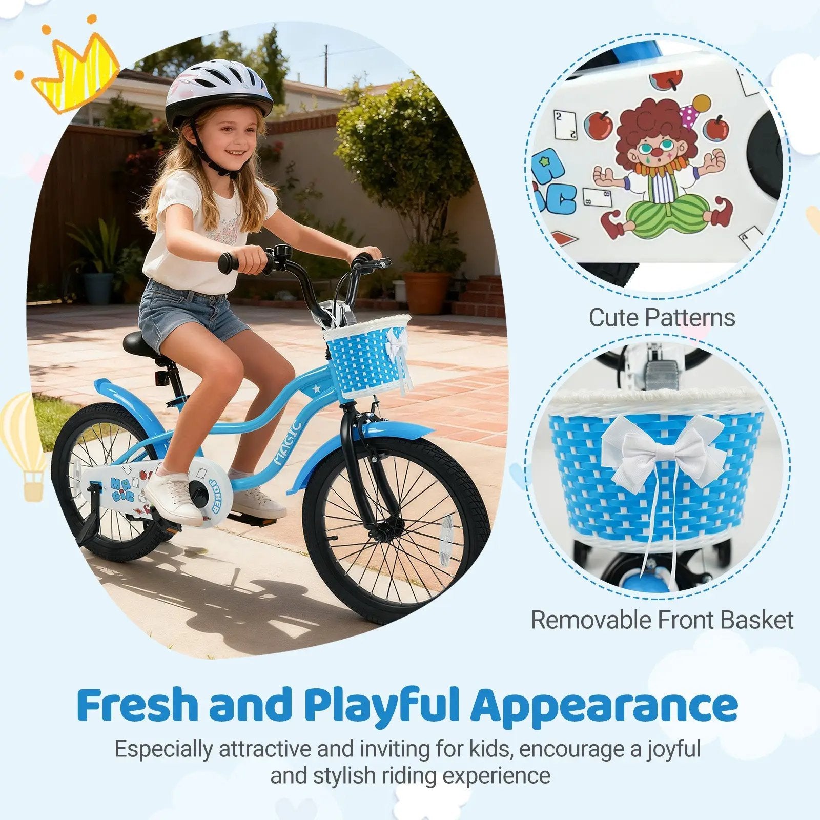 12/14/16 Inch Kids Bike with Training Wheels and Basket Navy Color by DirectDeals