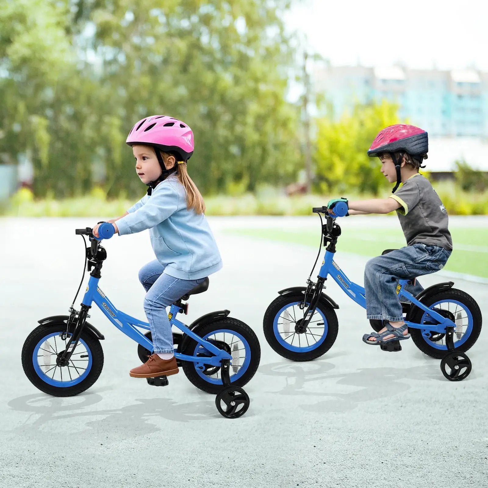 12/14/16/18 Inches Kids Bike with Removable Training Wheels and Adjustable Seatfor 3-8 Years Old Navy by DirectDeals