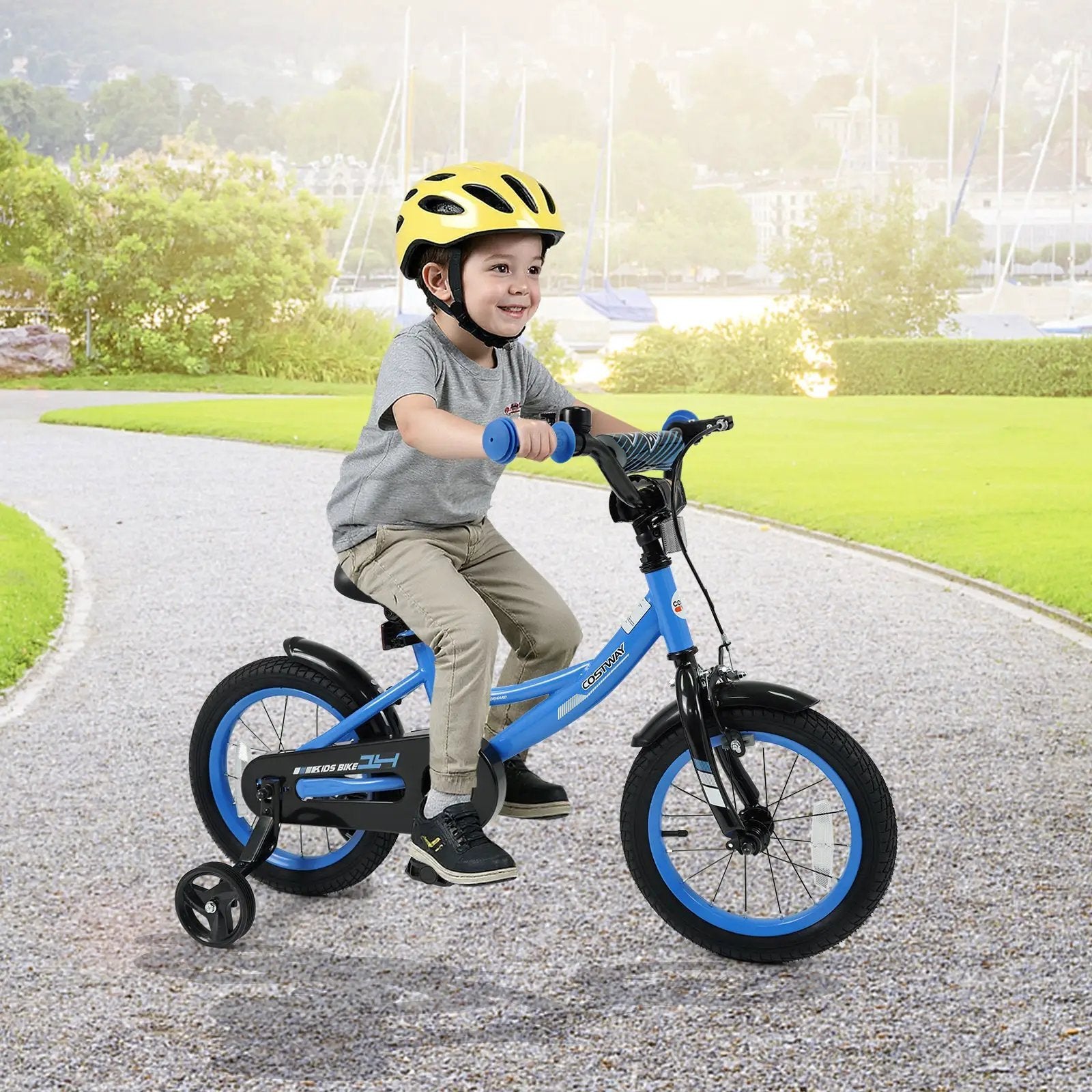 12/14/16/18 Inches Kids Bike with Removable Training Wheels and Adjustable Seatfor 3-8 Years Old Navy by DirectDeals