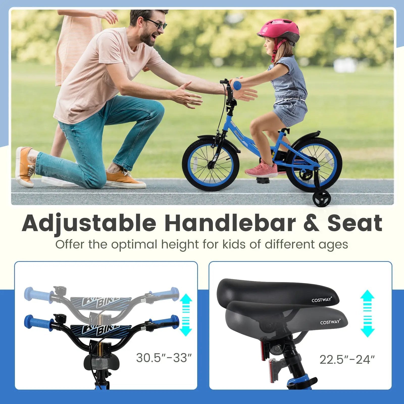 12/14/16/18 Inches Kids Bike with Removable Training Wheels and Adjustable Seatfor 3-8 Years Old Navy by DirectDeals