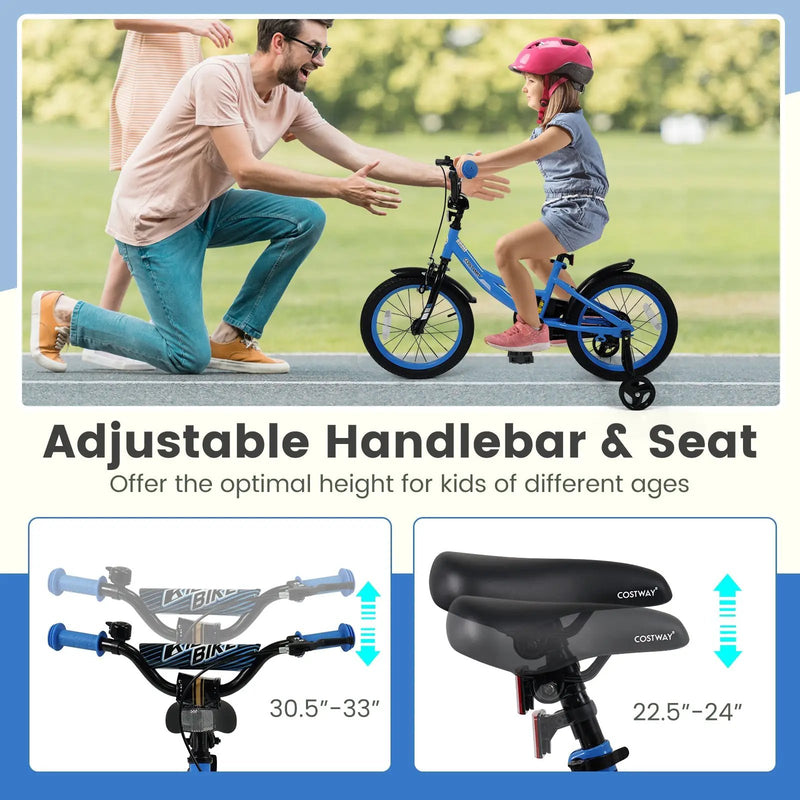 12/14/16/18 Inches Kids Bike with Removable Training Wheels and Adjustable Seatfor 3-8 Years Old Navy by DirectDeals