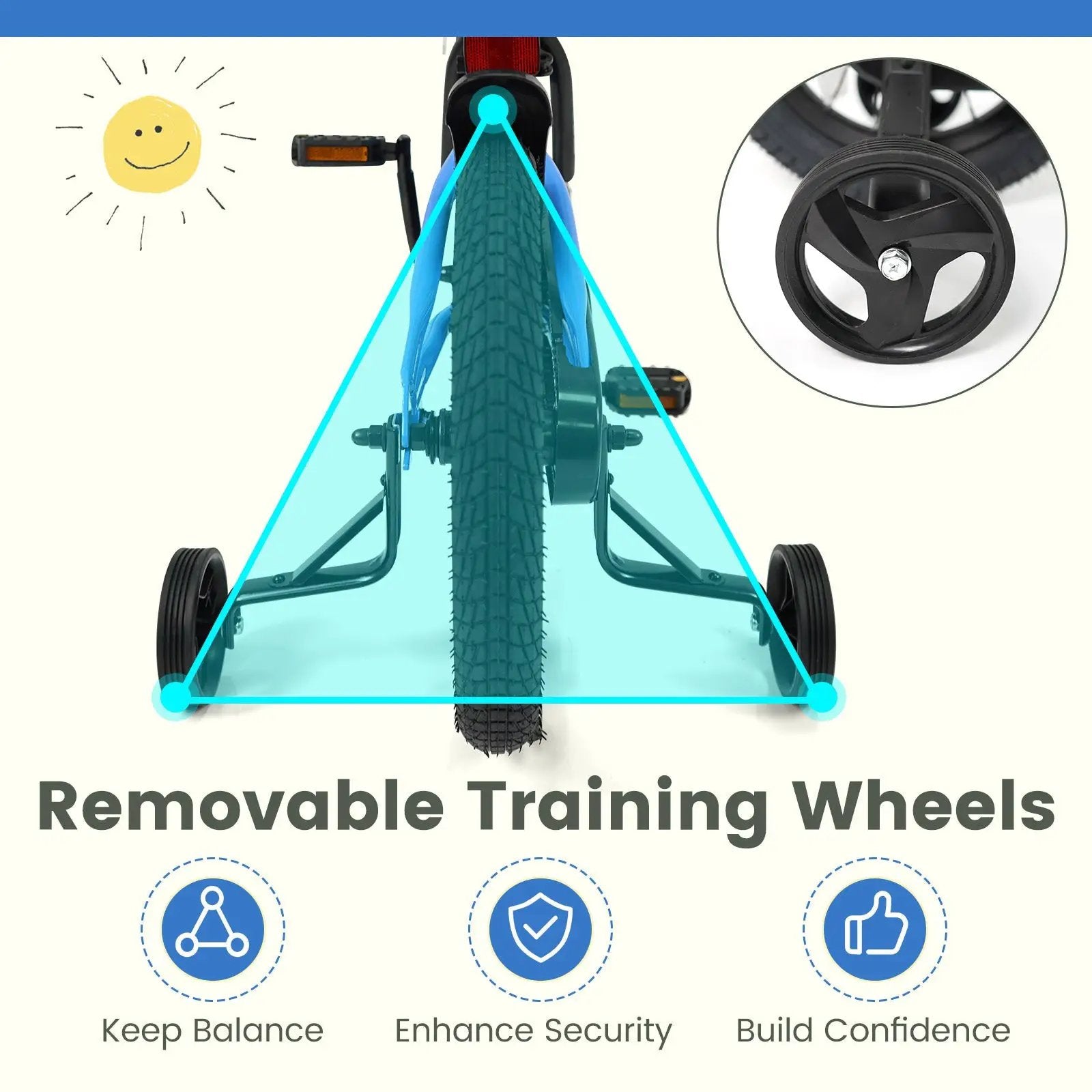 12/14/16/18 Inches Kids Bike with Removable Training Wheels and Adjustable Seatfor 3-8 Years Old Navy by DirectDeals