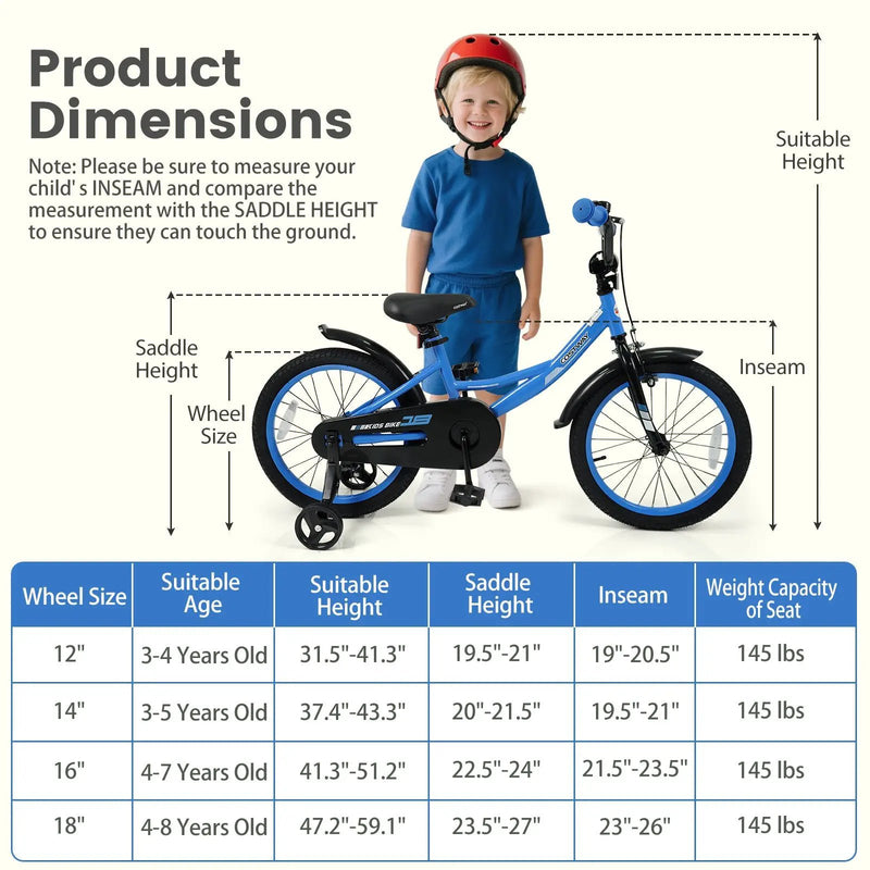 12/14/16/18 Inches Kids Bike with Removable Training Wheels and Adjustable Seatfor 3-8 Years Old Navy by DirectDeals