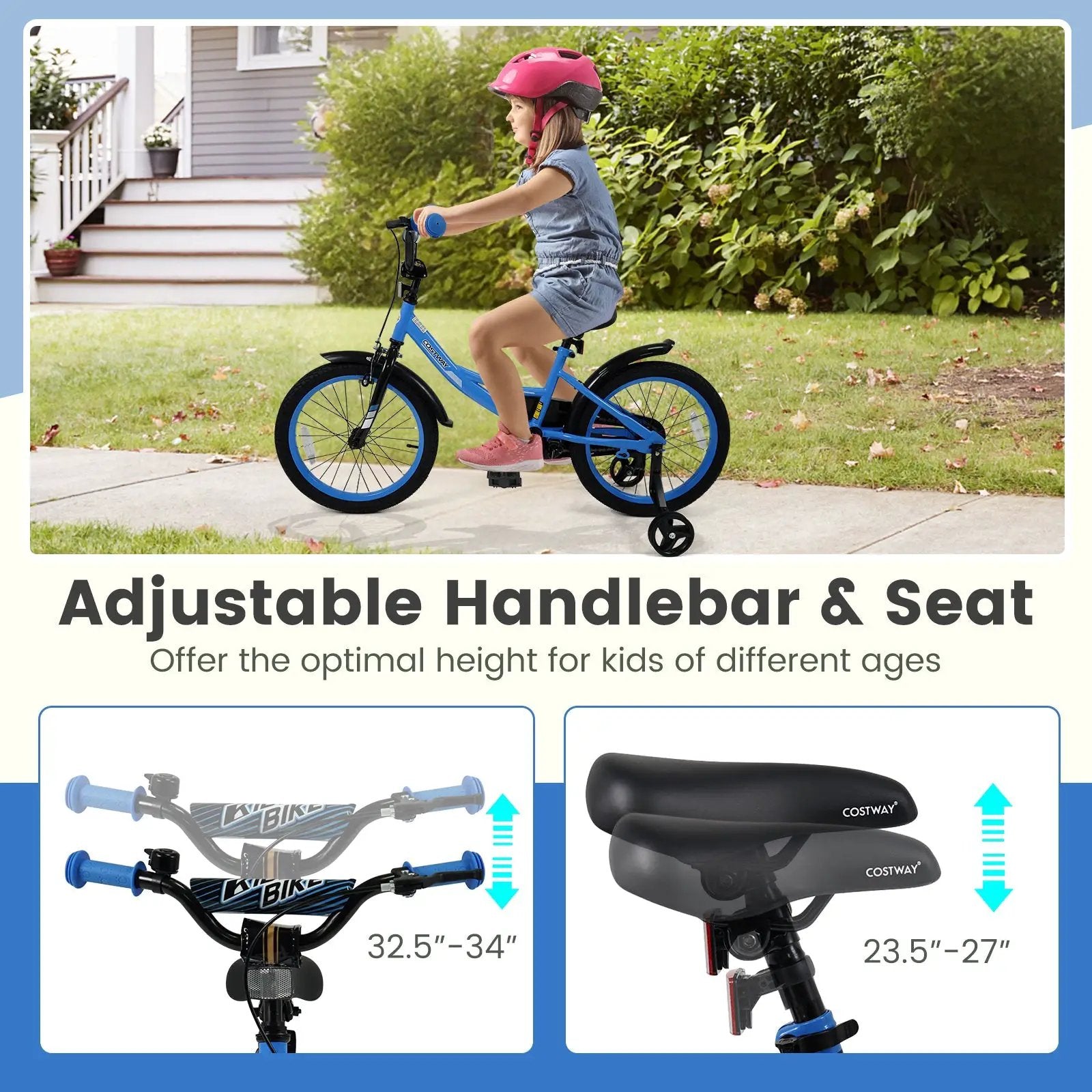 12/14/16/18 Inches Kids Bike with Removable Training Wheels and Adjustable Seatfor 3-8 Years Old Navy by DirectDeals