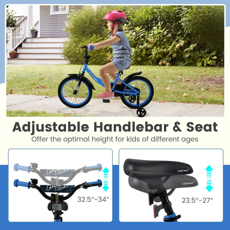 12/14/16/18 Inches Kids Bike with Removable Training Wheels and Adjustable Seatfor 3-8 Years Old Navy by DirectDeals