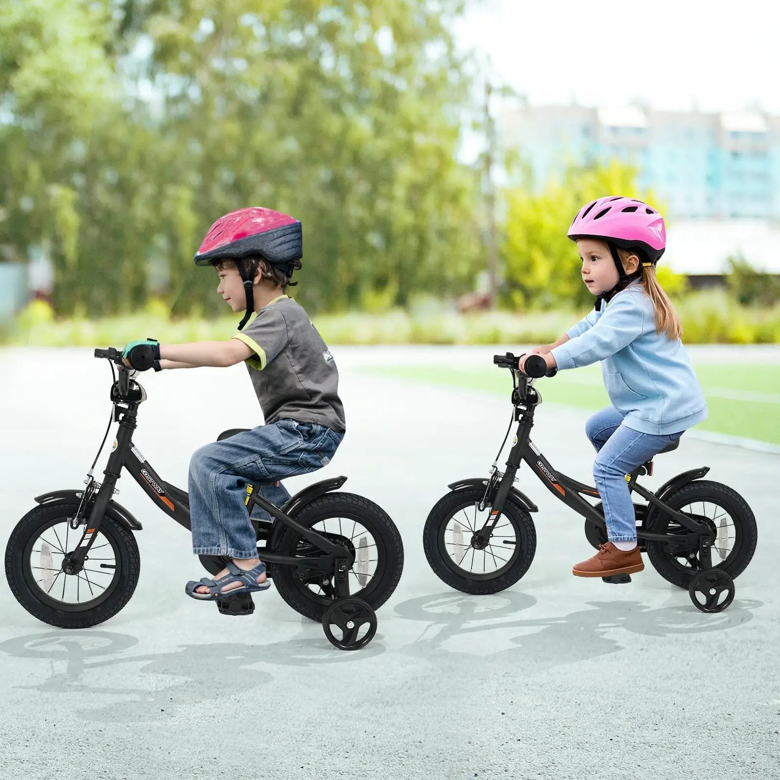 12/14/16/18 Inches Kids Bike with Removable Training Wheels and Adjustable Seatfor 3-8 Years Old Black by DirectDeals