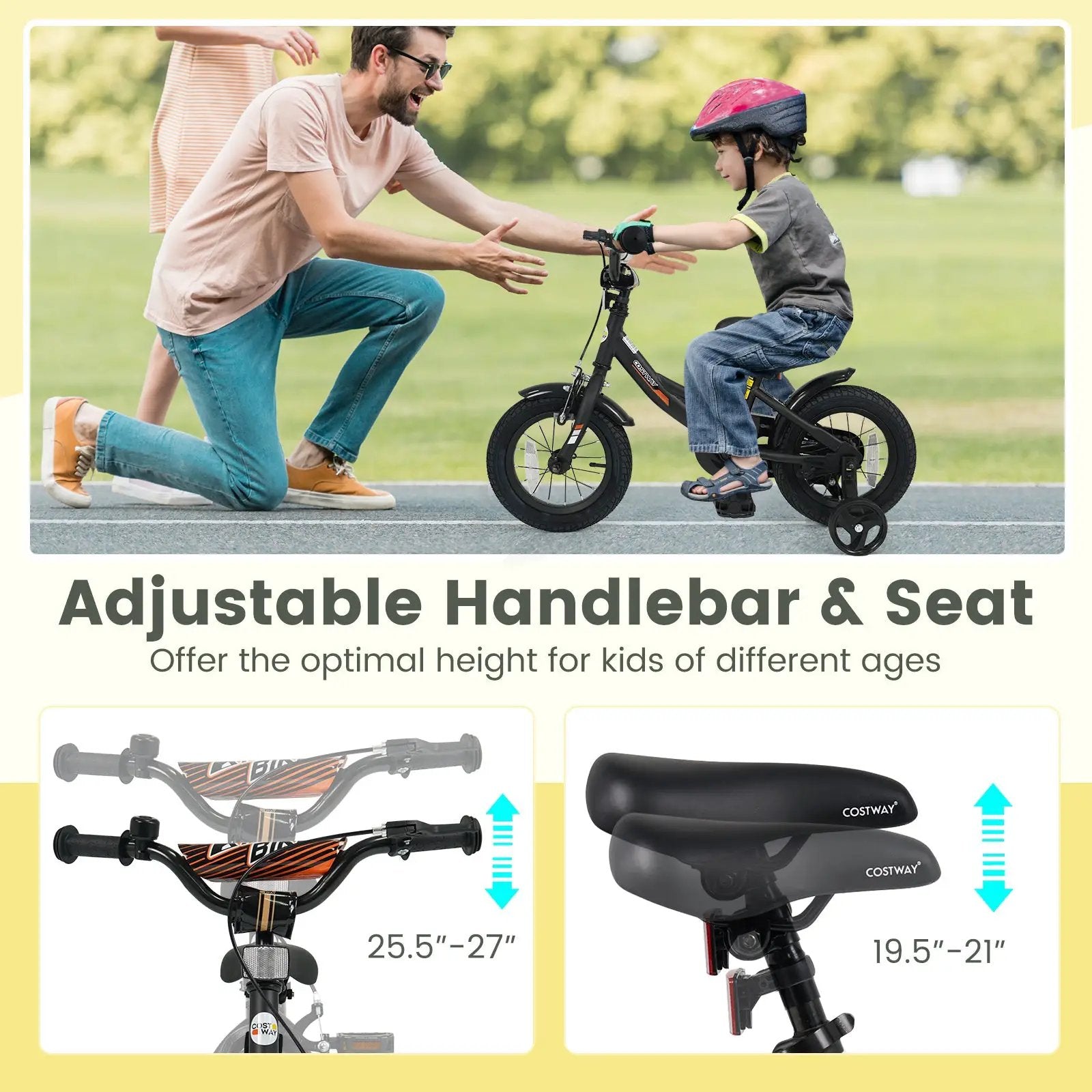 12/14/16/18 Inches Kids Bike with Removable Training Wheels and Adjustable Seatfor 3-8 Years Old Black by DirectDeals