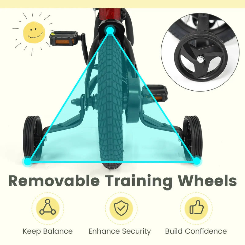 12/14/16/18 Inches Kids Bike with Removable Training Wheels and Adjustable Seatfor 3-8 Years Old Black by DirectDeals