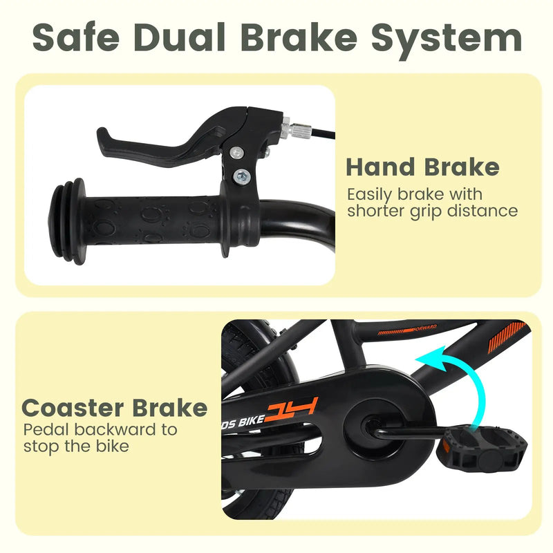 12/14/16/18 Inches Kids Bike with Removable Training Wheels and Adjustable Seatfor 3-8 Years Old Black by DirectDeals