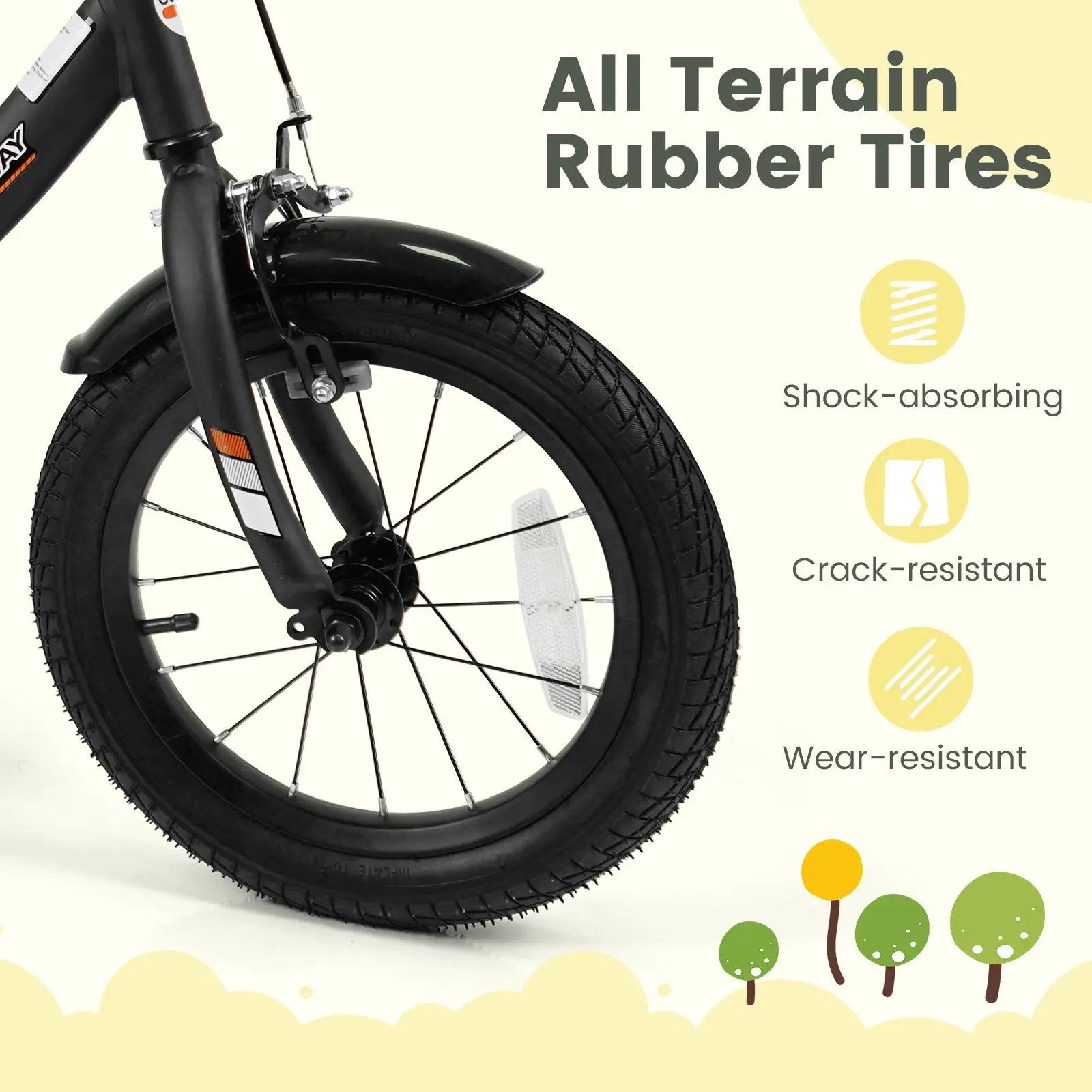 12/14/16/18 Inches Kids Bike with Removable Training Wheels and Adjustable Seatfor 3-8 Years Old Black by DirectDeals