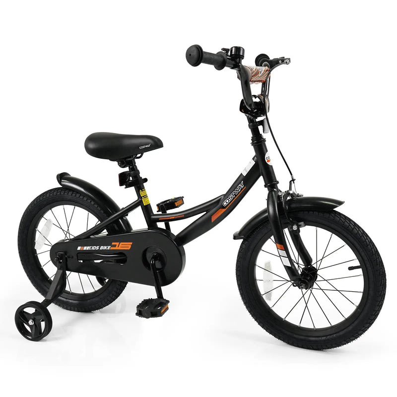 12/14/16/18 Inches Kids Bike with Removable Training Wheels and Adjustable Seatfor 3-8 Years Old Black by DirectDeals