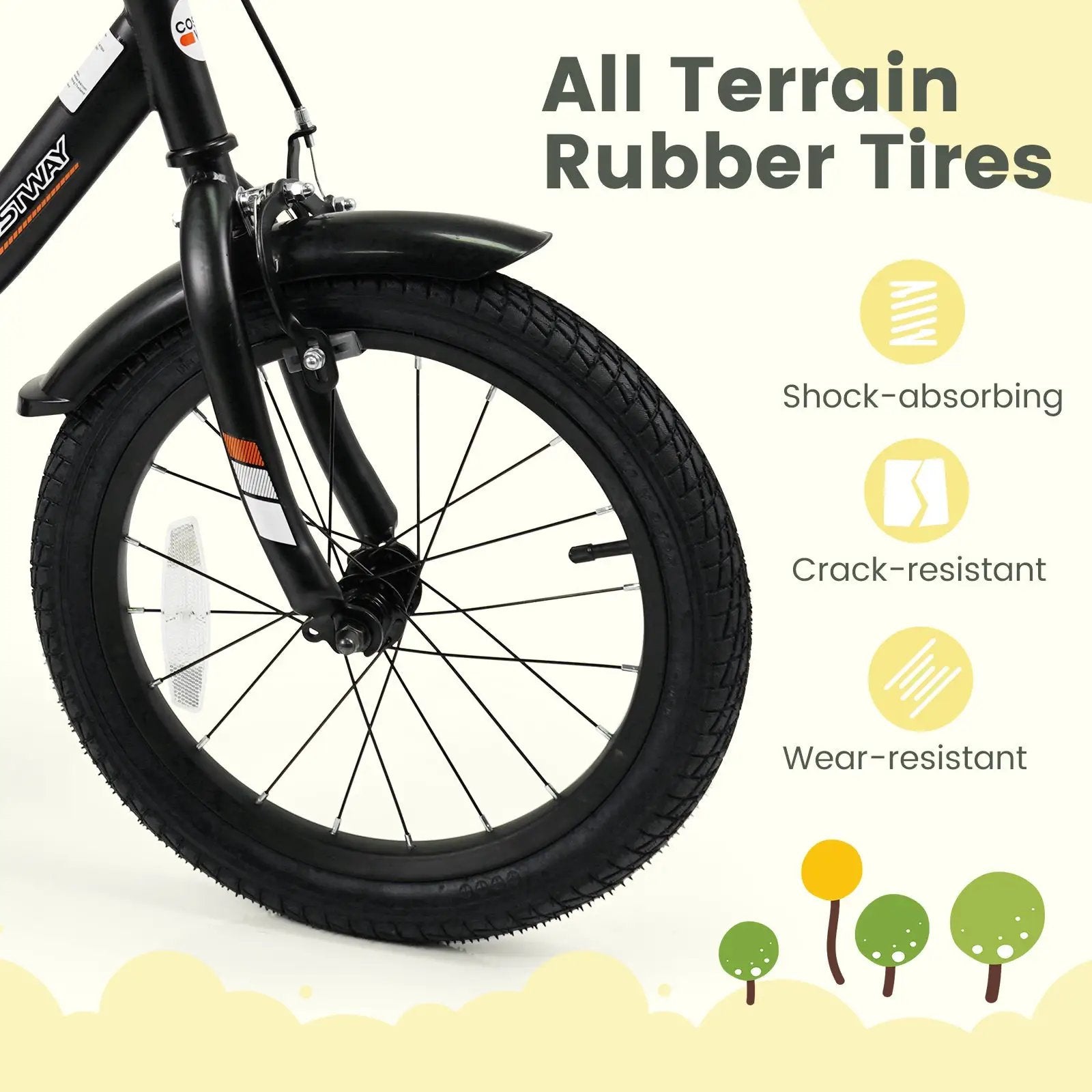 12/14/16/18 Inches Kids Bike with Removable Training Wheels and Adjustable Seatfor 3-8 Years Old Black by DirectDeals