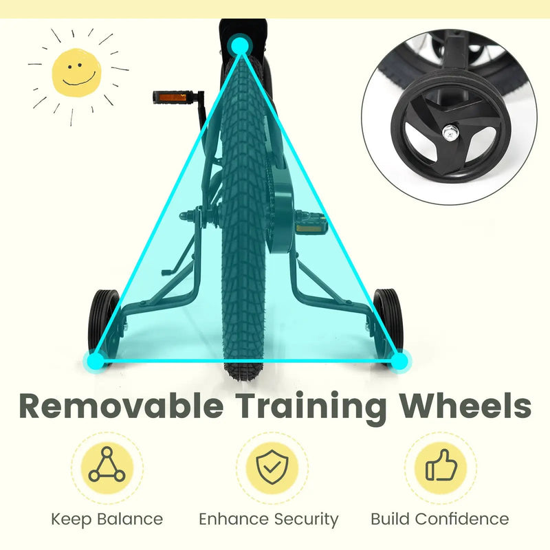 12/14/16/18 Inches Kids Bike with Removable Training Wheels and Adjustable Seatfor 3-8 Years Old Black by DirectDeals