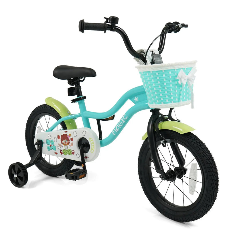 12/14/16 Inch Kids Bike with Training Wheels and Basket Green Color by DirectDeals